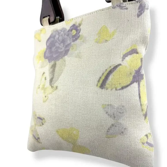 90's woven linen butterfly floral wood handle bag by FASHION EXPRESS ORIGINAL - Picture 2 of 16